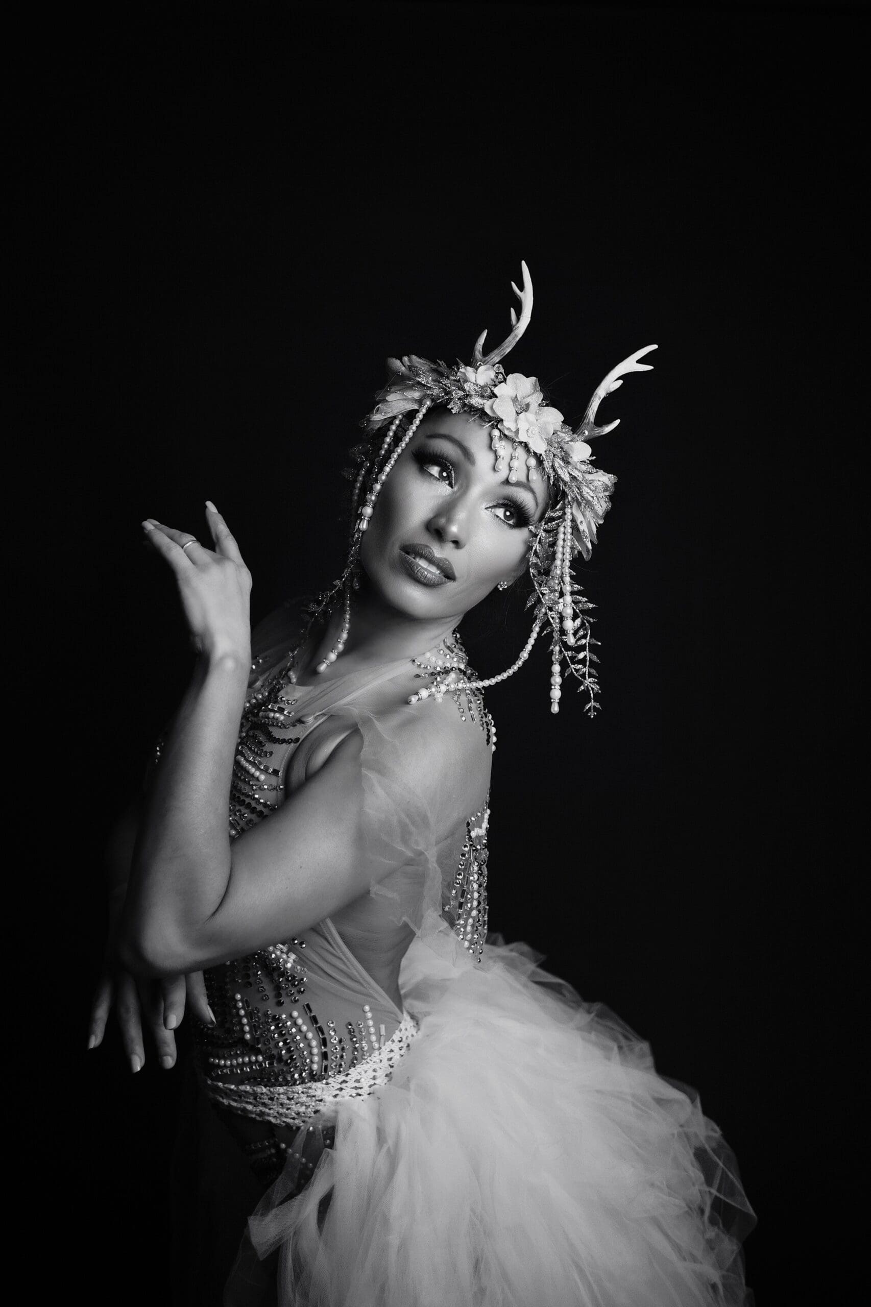 pearl creative a woman in a garment in black and white