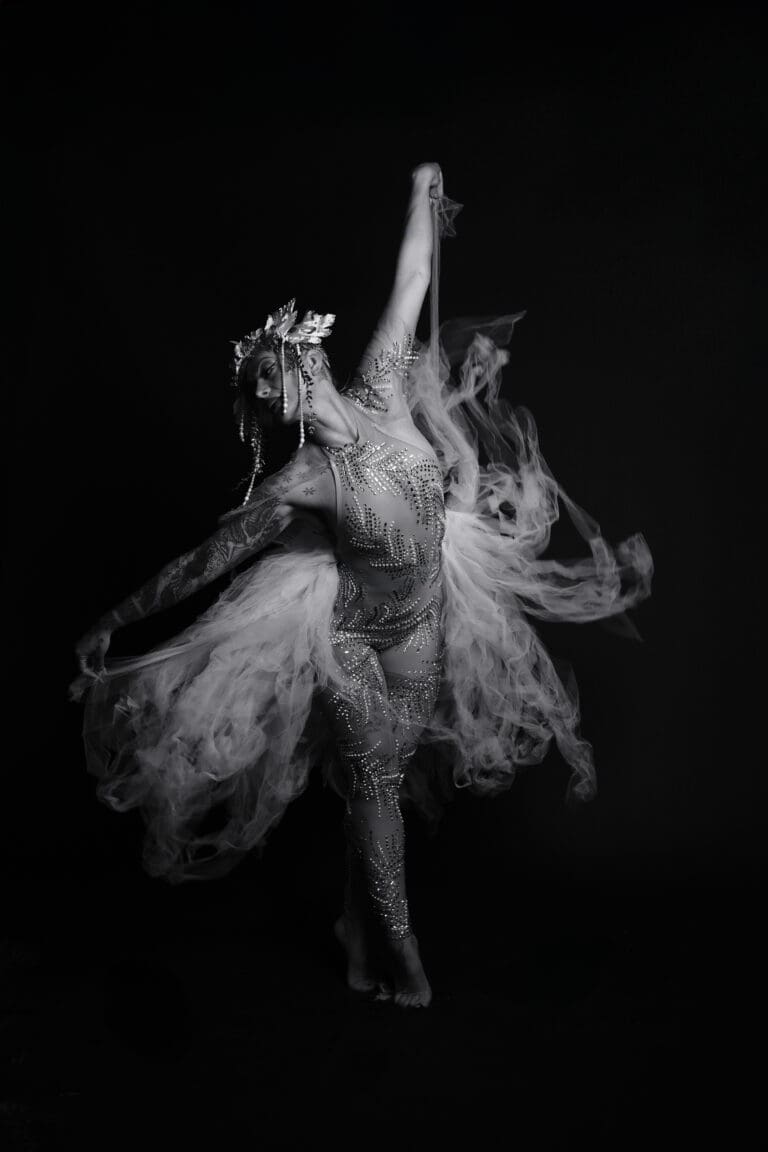 pearl creative a woman in a garment in black and white