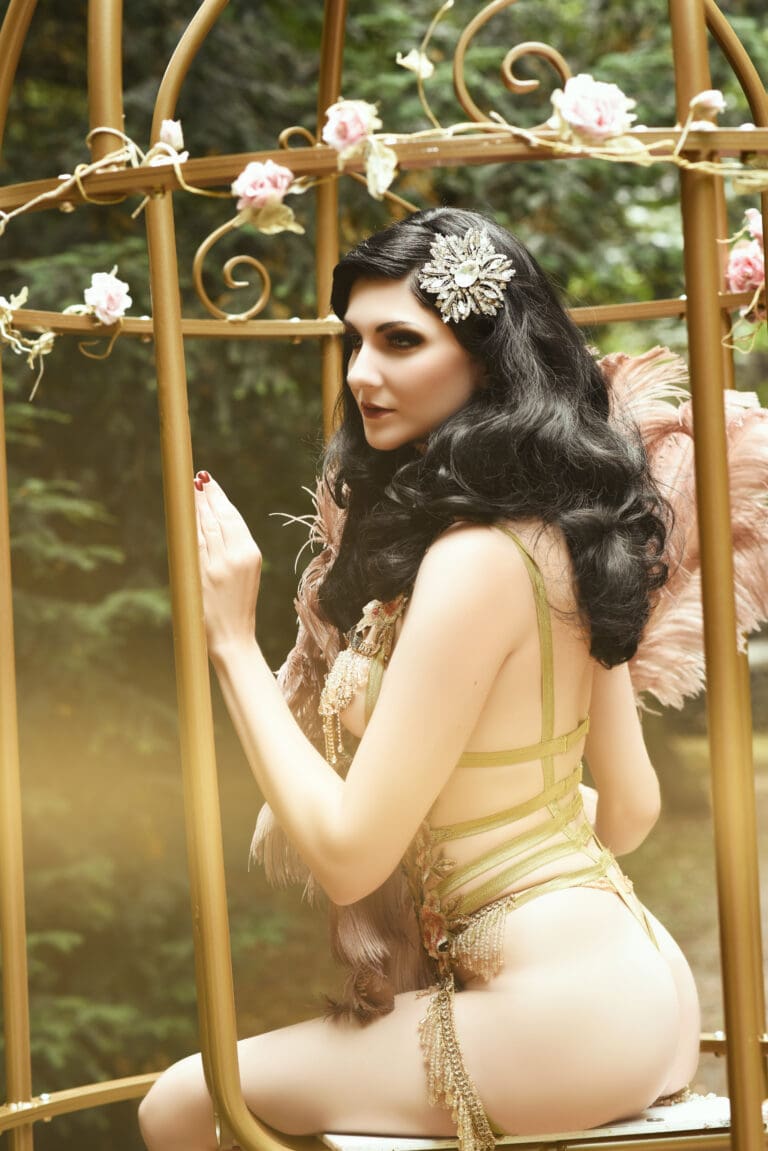 a woman in a gold garment